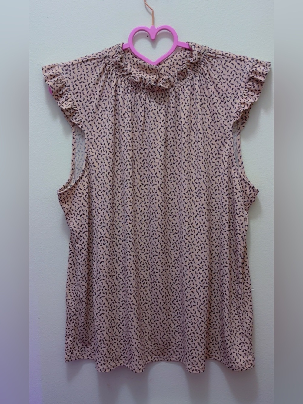 Adrianna Papell Pink Patterned Ruffle Mock Neck Sleeveless Blouse